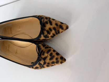 Christian Louboutin Pony Hair Leopard Black Reptile Trim Pointed Toe Heels