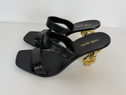 Cult Gaia "Vivianne" Sandals in Black w/ Gold Chain Heel