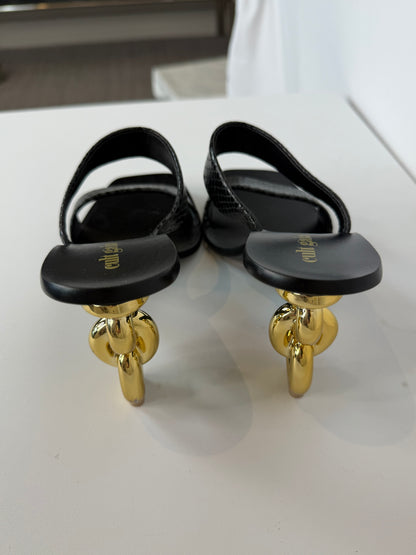 Cult Gaia "Vivianne" Sandals in Black w/ Gold Chain Heel