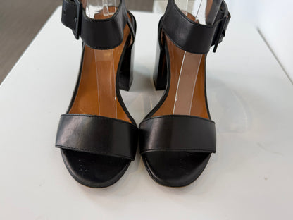 Aquatalia Black Leather Open Toe Buckle Block Heel Sandals