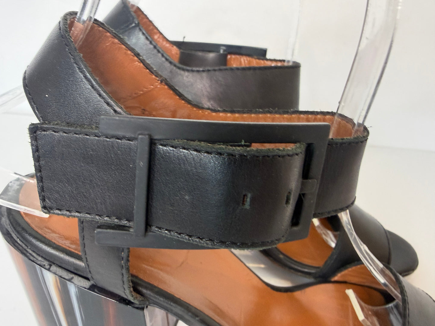 Aquatalia Black Leather Open Toe Buckle Block Heel Sandals