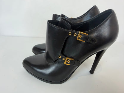 Tom Ford Black Leather Pointed Toe Double Gold Buckle Detail Pumps