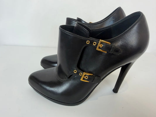 Tom Ford Black Leather Pointed Toe Double Gold Buckle Detail Pumps