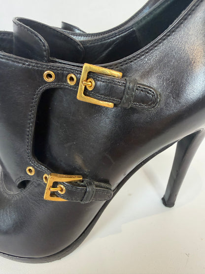 Tom Ford Black Leather Pointed Toe Double Gold Buckle Detail Pumps