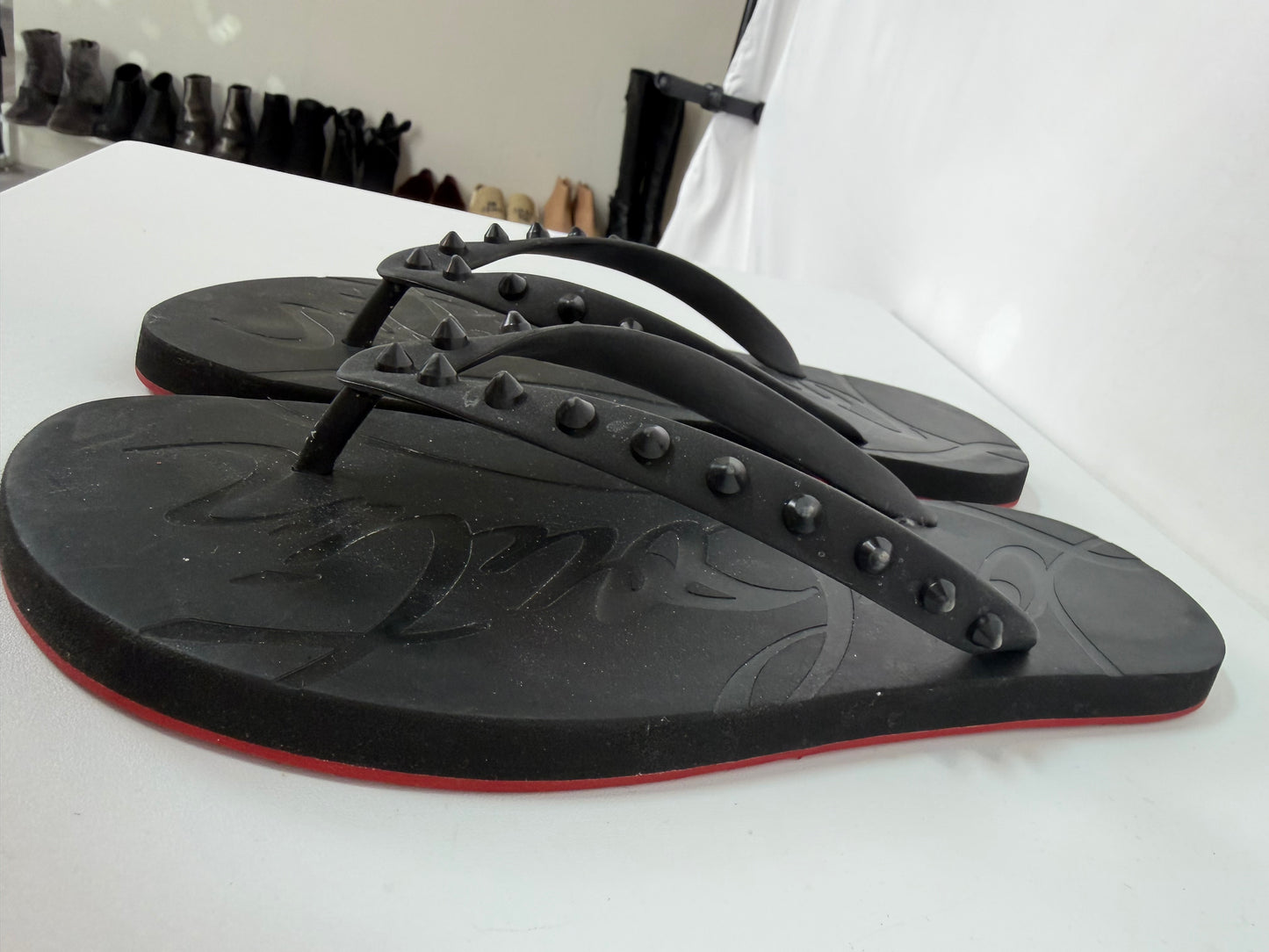 Christian LouBoutin Black "Super Loubi Flip Spiked Sandal"