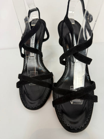 COMES WITH BOX - Manolo Blahnik Black Suede Strappy Heeled Sandals