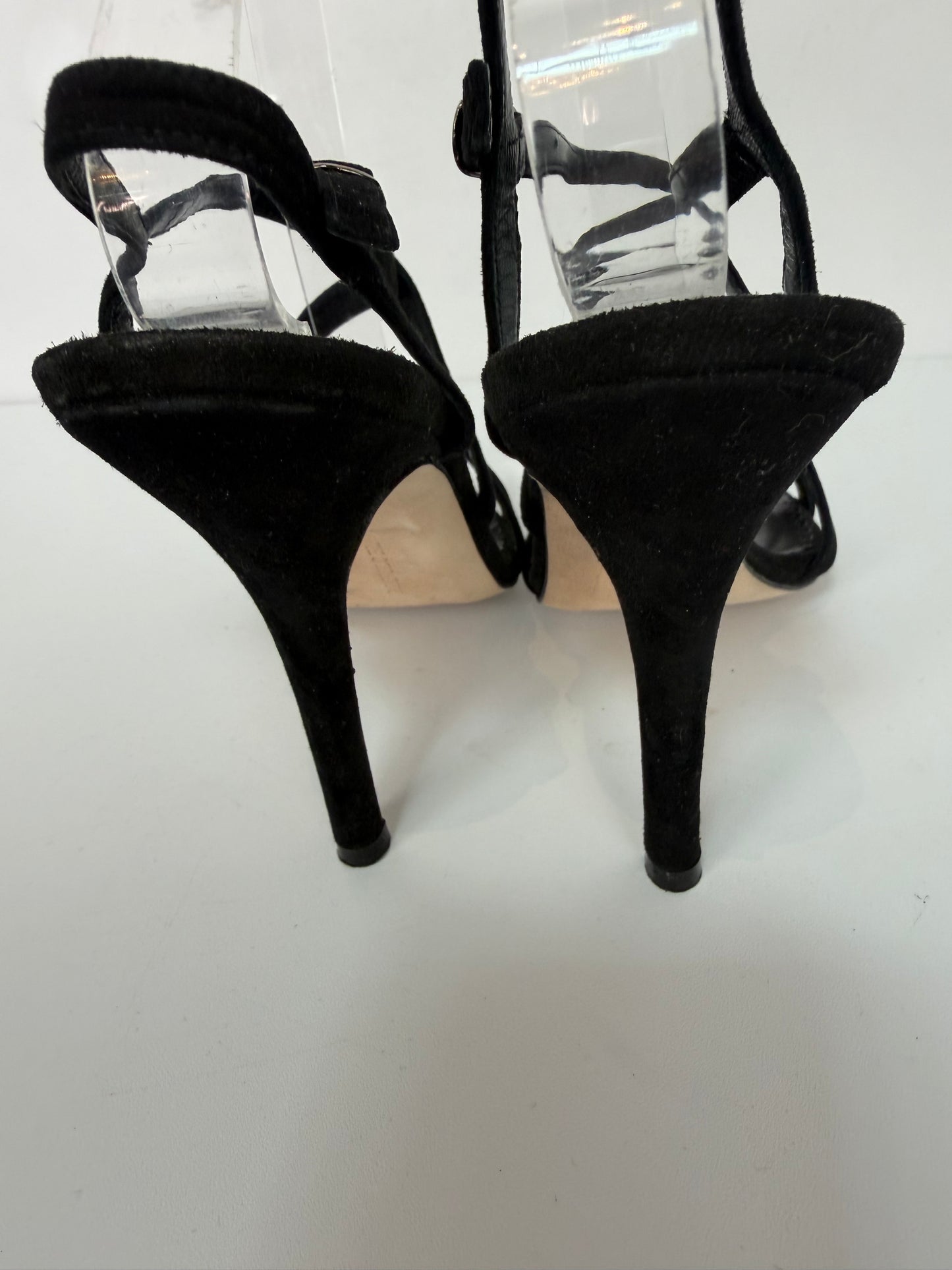 COMES WITH BOX - Manolo Blahnik Black Suede Strappy Heeled Sandals