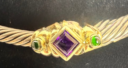 David Yurman Sterling Silver & 14K Gold Renaissance Cable Choker Necklace w/ Amethyst