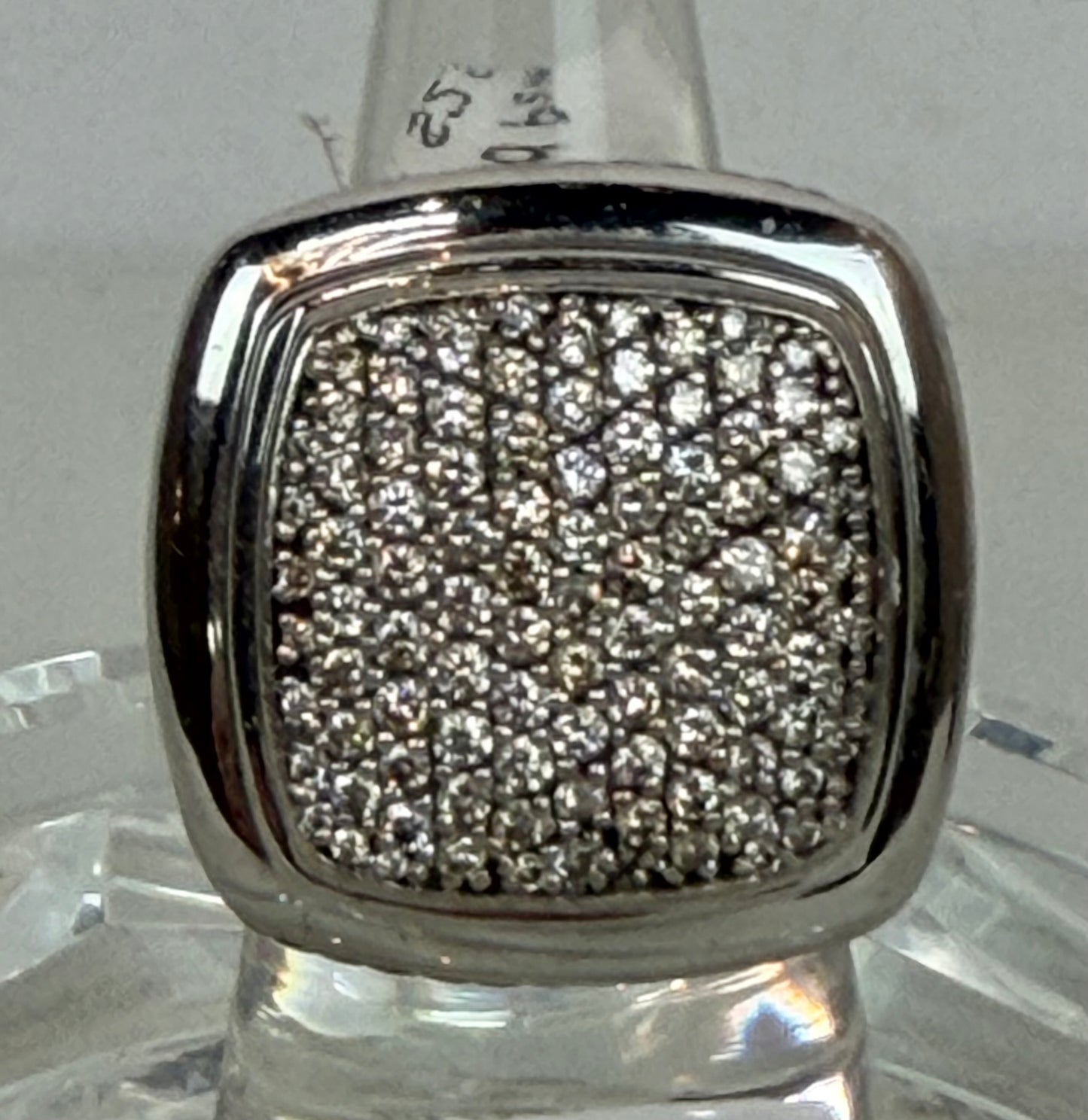 David Yurman Sterling Silver 18K White Gold Diamond Pave Square Ring