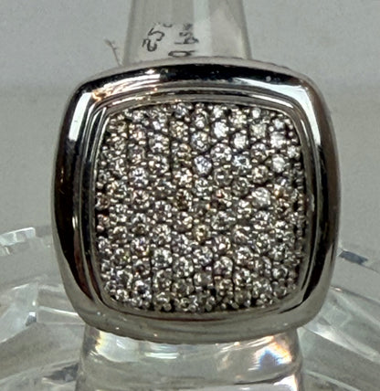 David Yurman Sterling Silver 18K White Gold Diamond Pave Square Ring