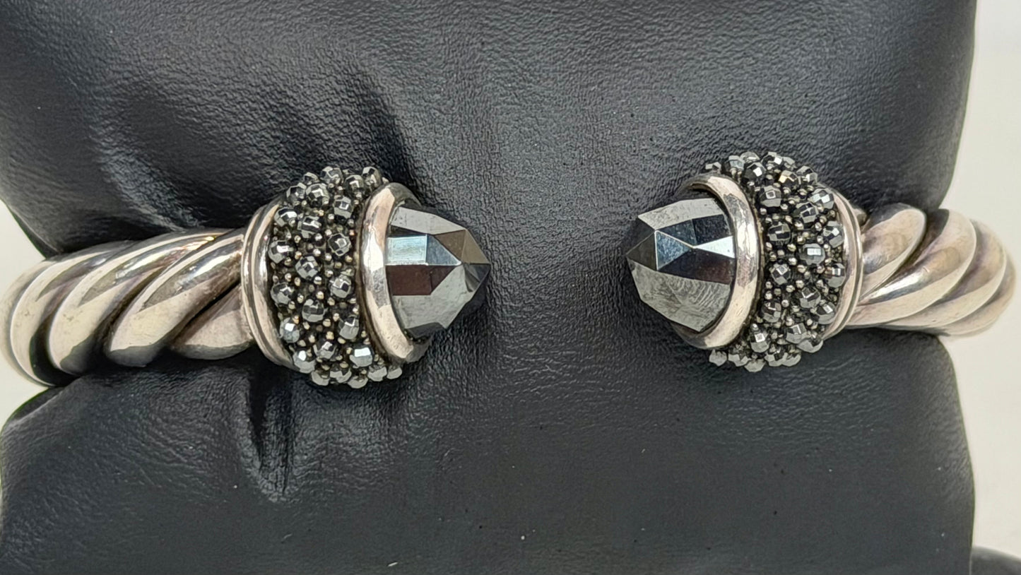 David Yurman Sterling Silver Black Onyx Hematite Cable Cuff Bracelet