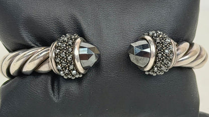 David Yurman Sterling Silver Black Onyx Hematite Cable Cuff Bracelet