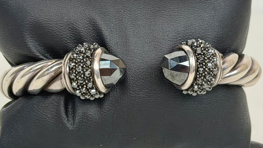 David Yurman Sterling Silver Black Onyx Hematite Cable Cuff Bracelet