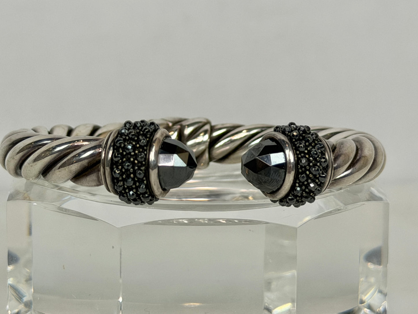 David Yurman Sterling Silver Black Onyx Hematite Cable Cuff Bracelet