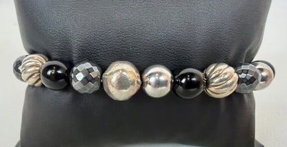 David Yurman Sterling Silver Black Onyx & Hematite Bead Bracelet