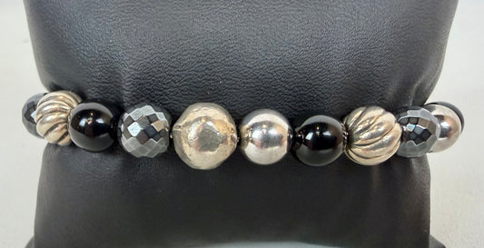 David Yurman Sterling Silver Black Onyx & Hematite Bead Bracelet