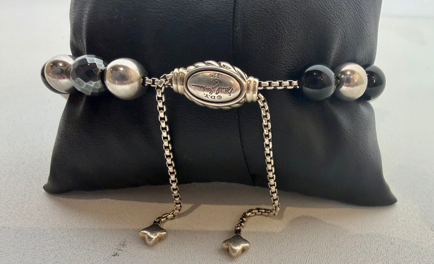 David Yurman Sterling Silver Black Onyx & Hematite Bead Bracelet