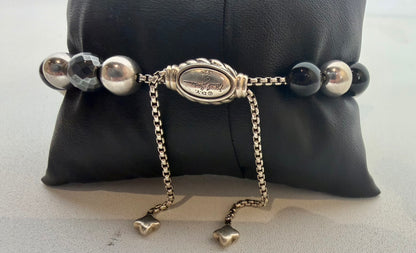 David Yurman Sterling Silver Black Onyx & Hematite Bead Bracelet