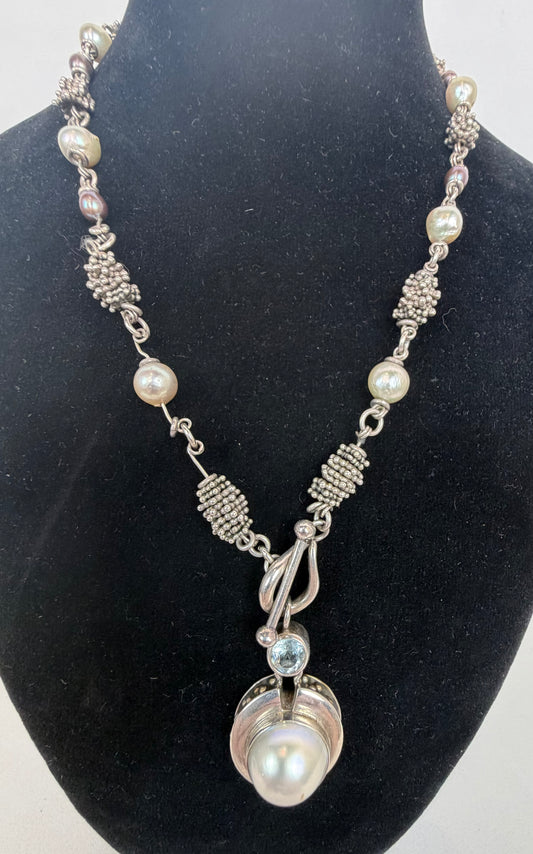 Michael Dawkins Sterling Silver Pearl Station Necklace