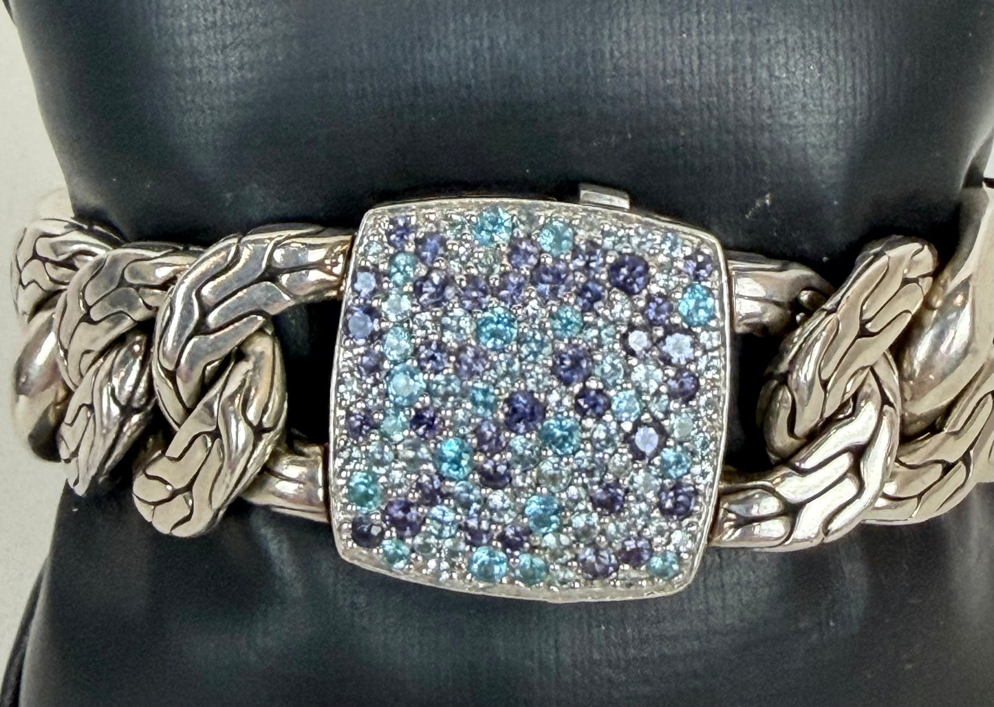 John Hardy Sterling Silver Wide Blue Sapphire Lava Fire Link Bracelet