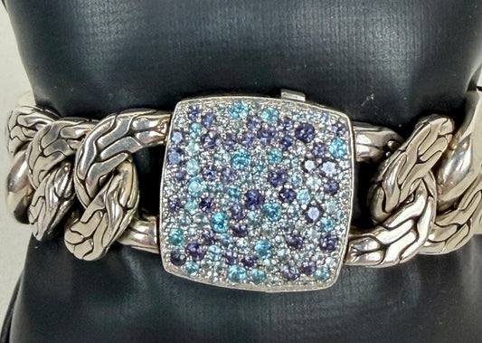 John Hardy Sterling Silver Wide Blue Sapphire Lava Fire Link Bracelet