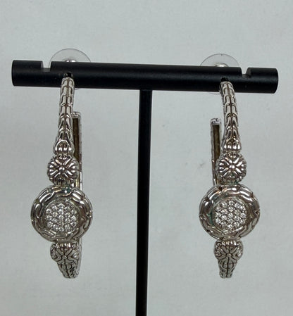 John Hardy Sterling Silver 18K White Gold Hoop Diamond Pave Earring