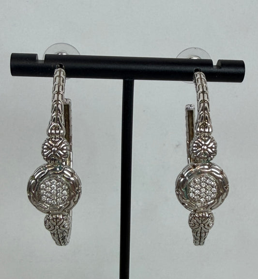 John Hardy Sterling Silver 18K White Gold Hoop Diamond Pave Earring