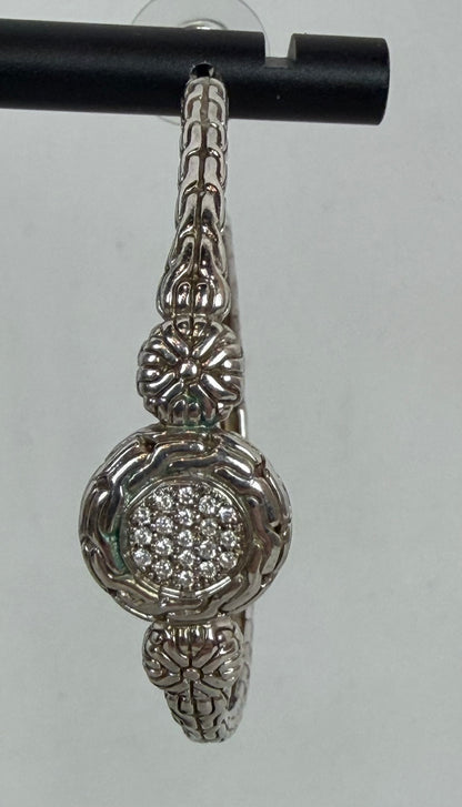John Hardy Sterling Silver 18K White Gold Hoop Diamond Pave Earring
