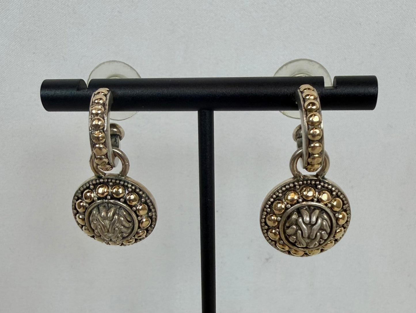 John Hardy 18K Yellow Gold Sterling Silver Palu Bulan Hoop/Drop Earrings