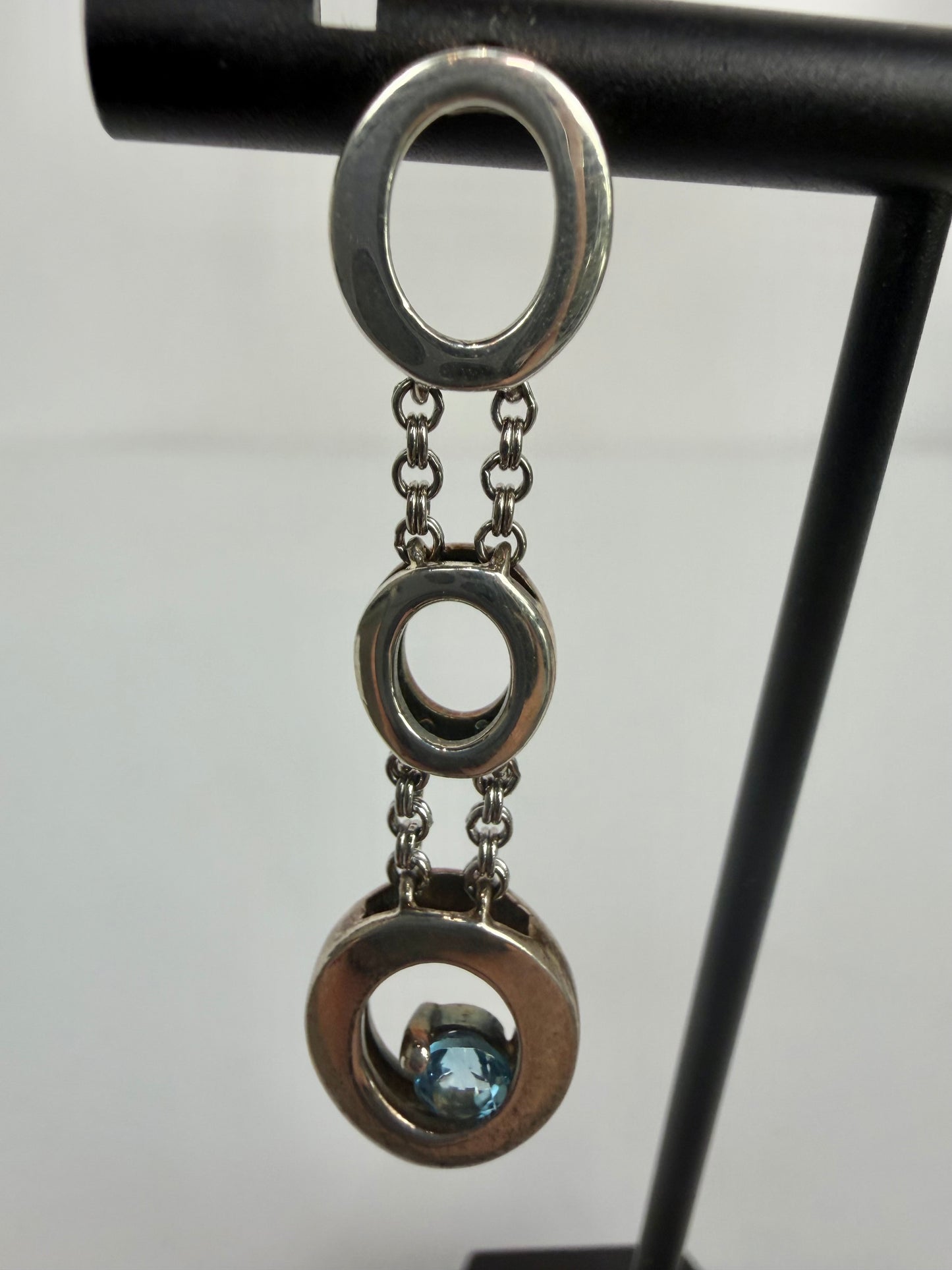 John Atencio Sterling Blue Topaz Vertical Drop Open Circle Earrings