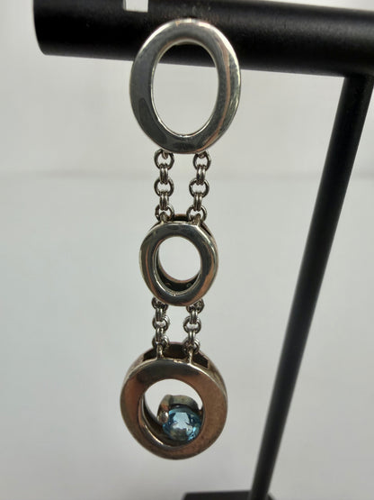 John Atencio Sterling Blue Topaz Vertical Drop Open Circle Earrings
