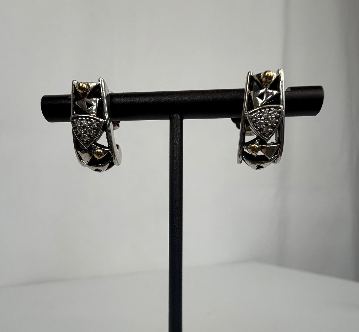 John Atencio Sterling 14K Yellow Gold Pave Diamond Half-Way Huggie Earrings