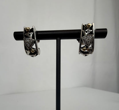 John Atencio Sterling 14K Yellow Gold Pave Diamond Half-Way Huggie Earrings