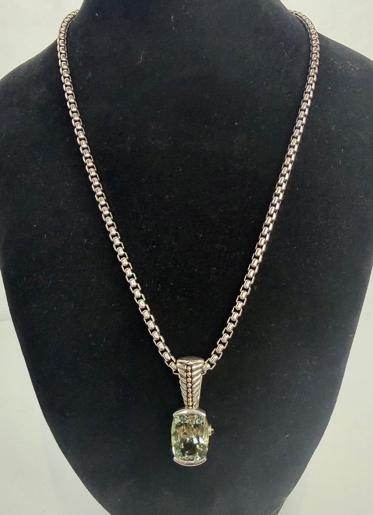John Atencio Sterling Silver 14K Yellow Gold Prasiolite Gemstone Pendant Necklace