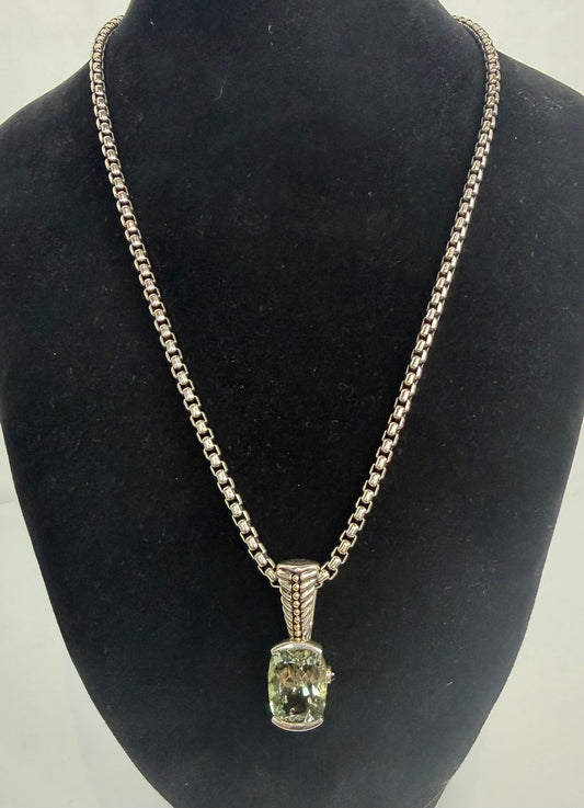 John Atencio Sterling Silver 14K Yellow Gold Prasiolite Gemstone Pendant Necklace