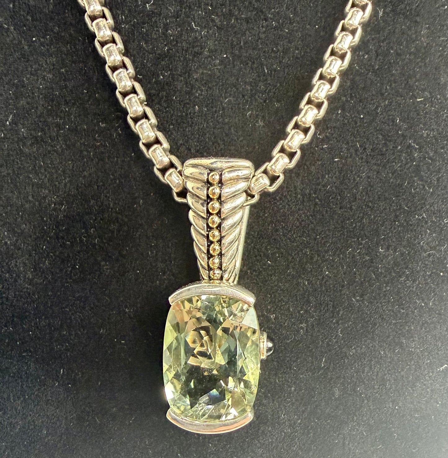 John Atencio Sterling Silver 14K Yellow Gold Prasiolite Gemstone Pendant Necklace