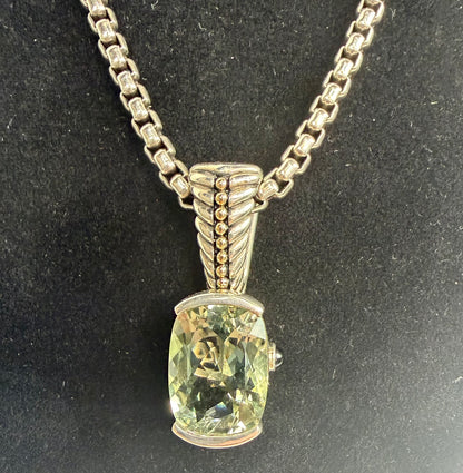 John Atencio Sterling Silver 14K Yellow Gold Prasiolite Gemstone Pendant Necklace