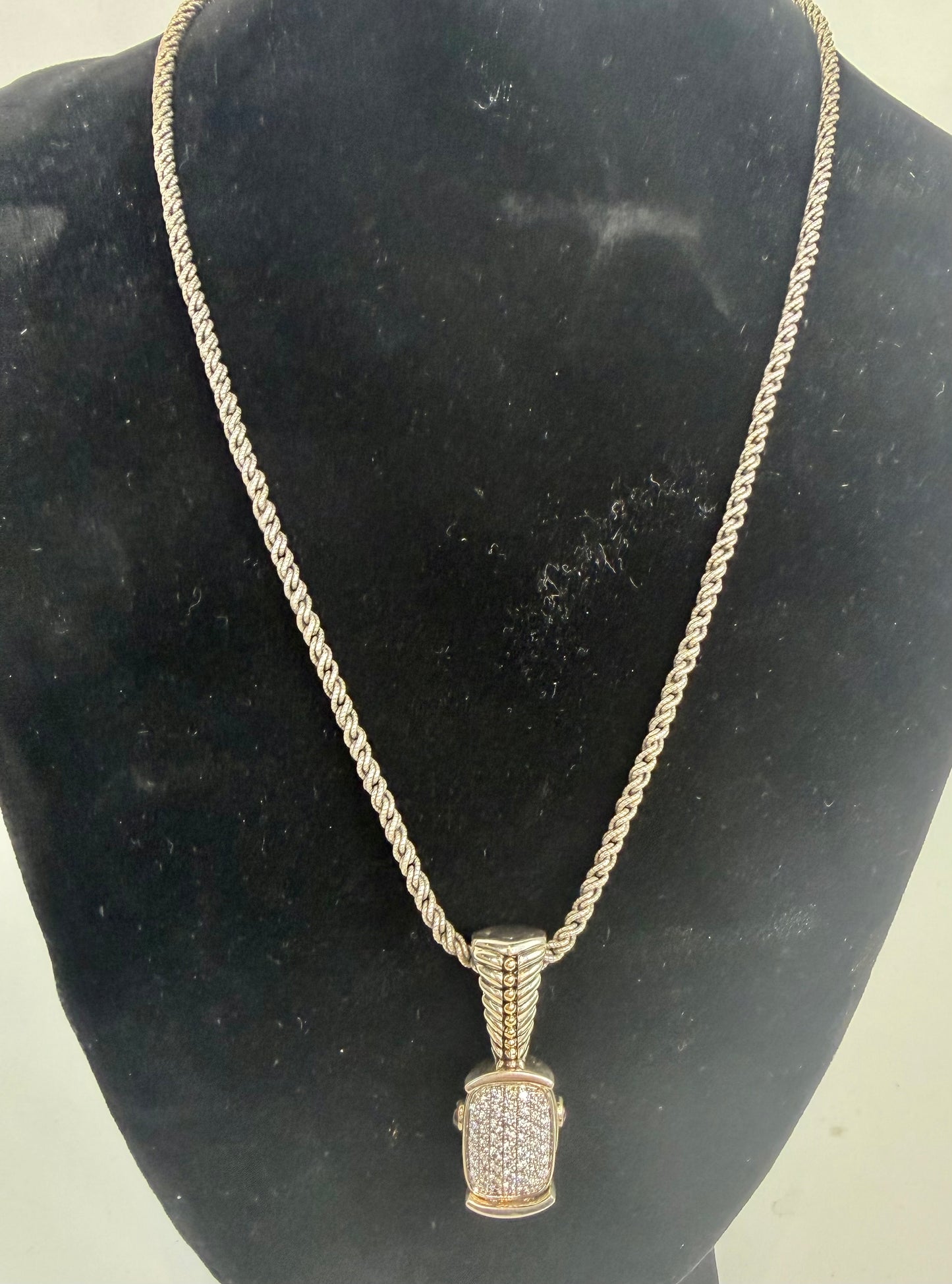 John Atencio Sterling Silver 14K Yellow Gold Pave Diamond Pendant Necklace