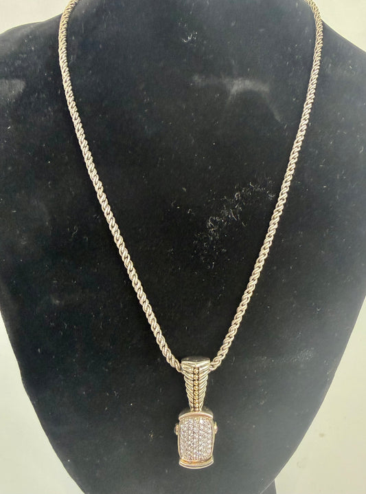 John Atencio Sterling Silver 14K Yellow Gold Pave Diamond Pendant Necklace
