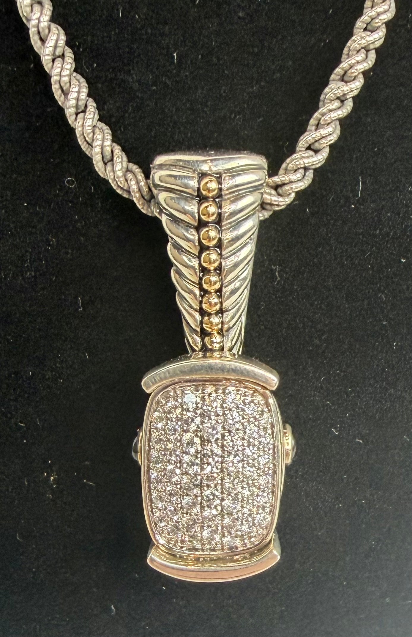 John Atencio Sterling Silver 14K Yellow Gold Pave Diamond Pendant Necklace