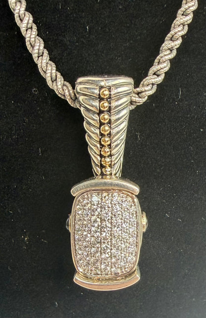 John Atencio Sterling Silver 14K Yellow Gold Pave Diamond Pendant Necklace