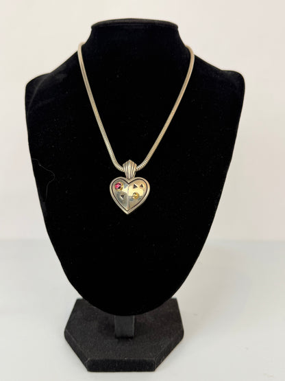 COMES W BAG - John Atencio Sterling Silver 18K Gold Pink Stone Heart Pendant Necklace