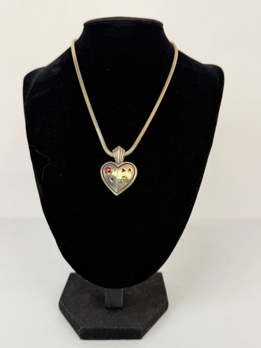 COMES W BAG - John Atencio Sterling Silver 18K Gold Pink Stone Heart Pendant Necklace