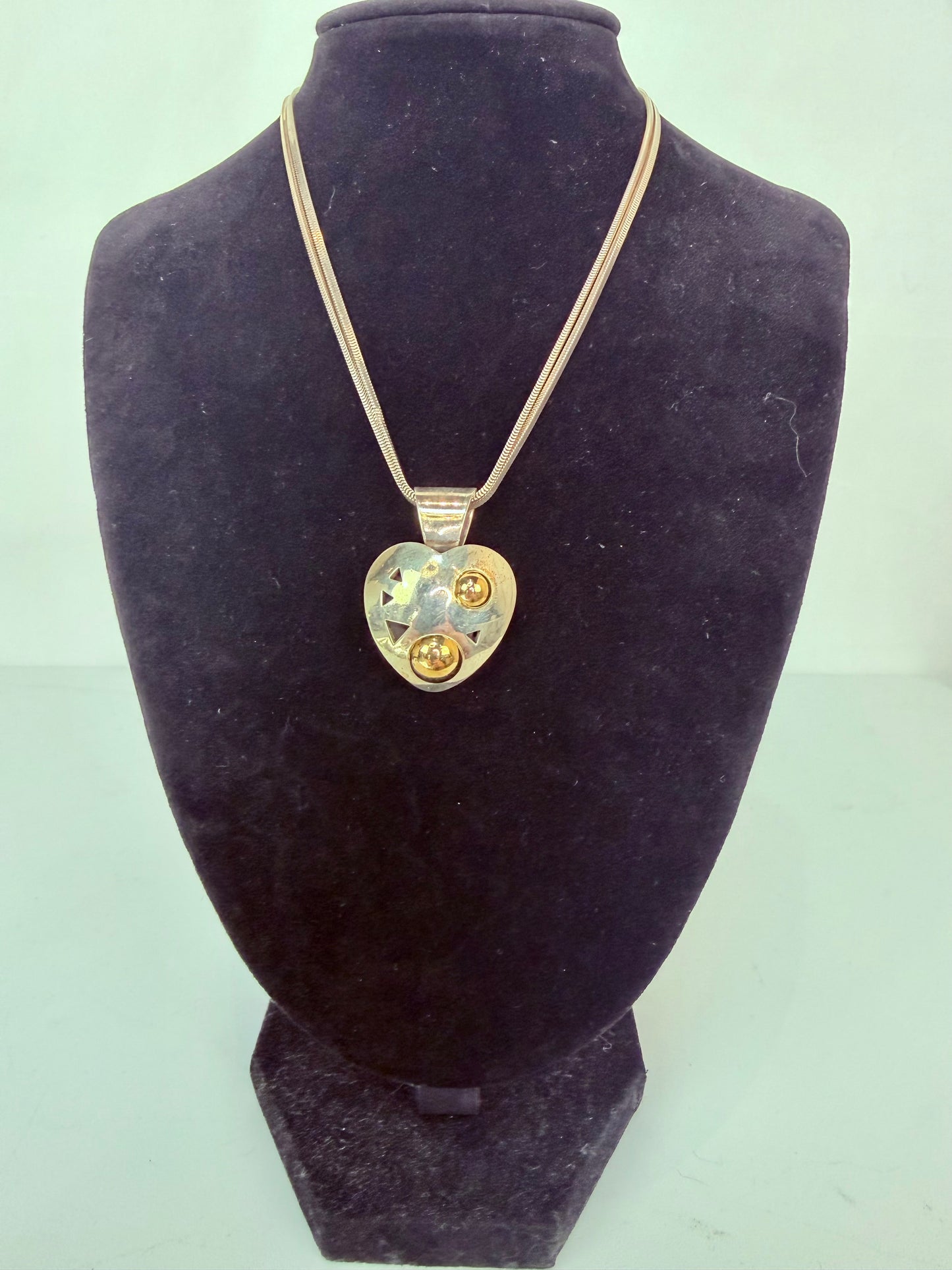 COMES W BAG - John Atencio Sterling Silver 18K  Hollow Heart Pendant Necklace