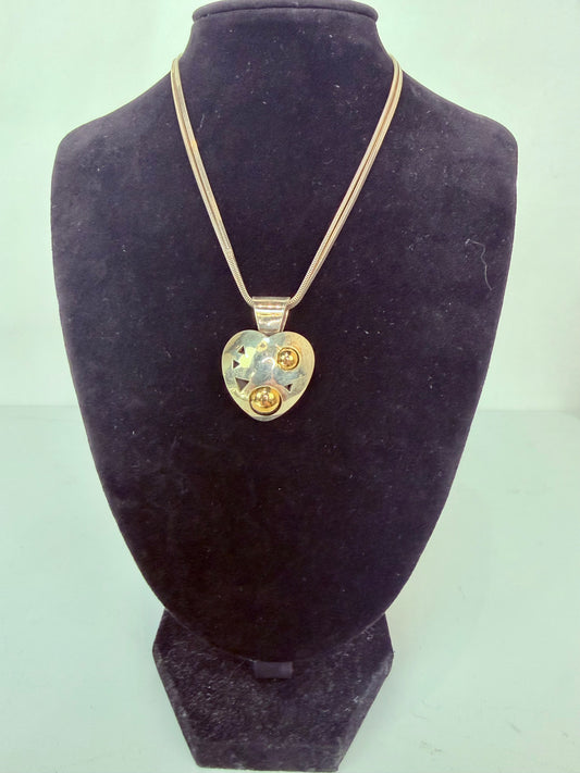 COMES W BAG - John Atencio Sterling Silver 18K  Hollow Heart Pendant Necklace