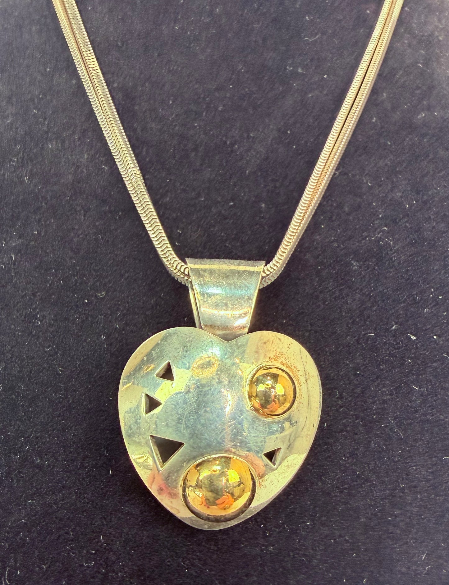 COMES W BAG - John Atencio Sterling Silver 18K  Hollow Heart Pendant Necklace