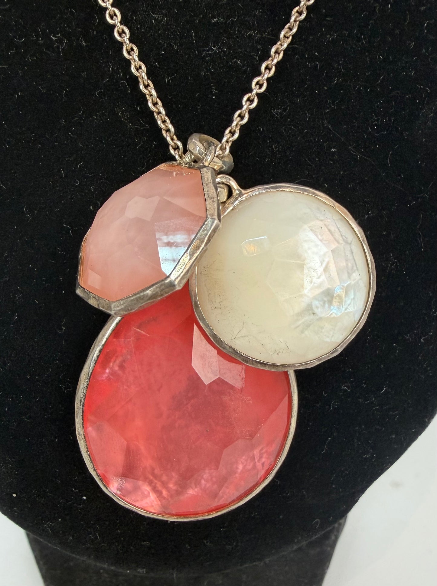 Ippolita Mother of Peal & Pink Quartz 3 Drop Pendant  Wonderland Necklace