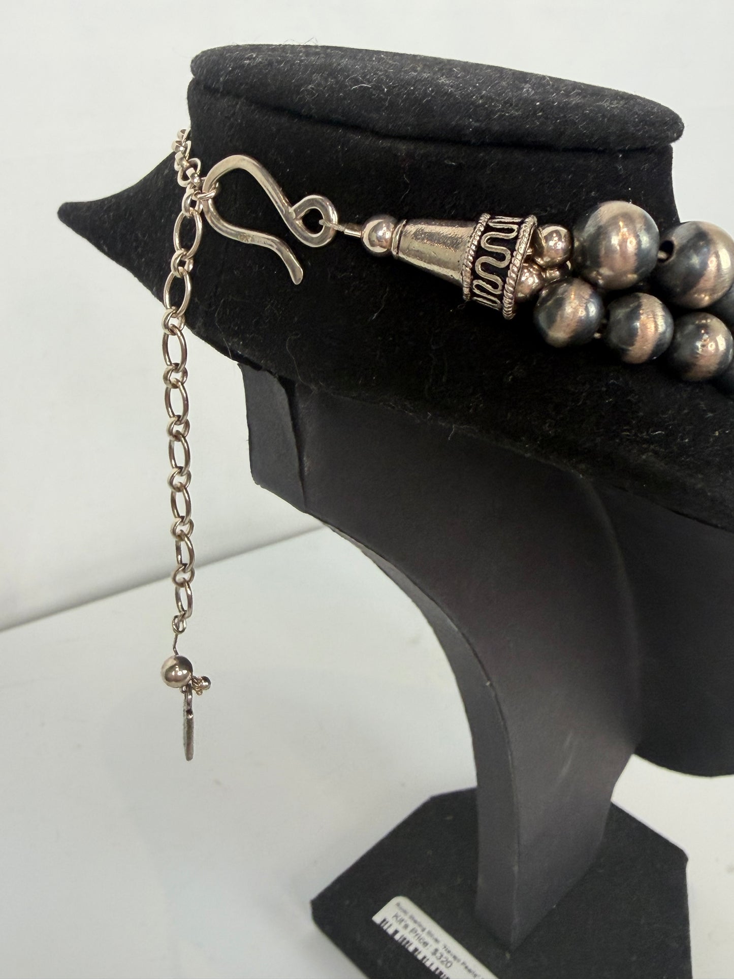 Rocki Sterling Silver  "Navajo Pearls" 3 Strand Beads w Pendant Necklace