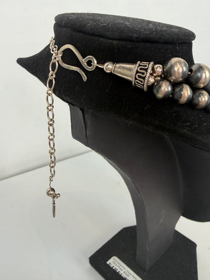 Rocki Sterling Silver  "Navajo Pearls" 3 Strand Beads w Pendant Necklace
