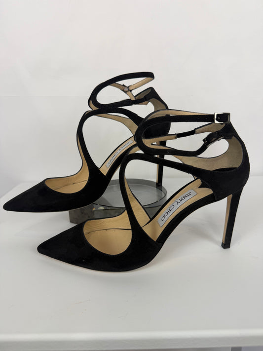 Jimmy Choo Black Suede Lancer Caged 100MM Pumps